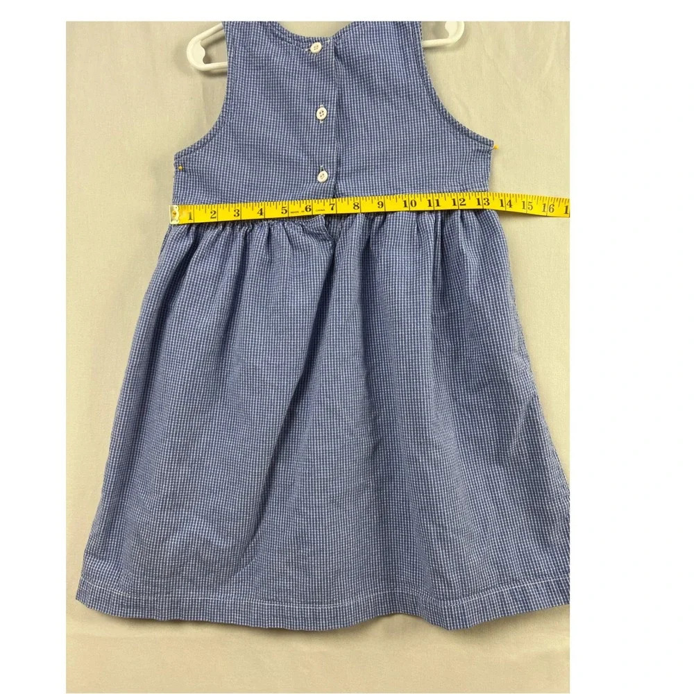 Vintage OshKosh Bgosh Jumper Dress Kids 6X Blue Gingham Floral Embroidery USA